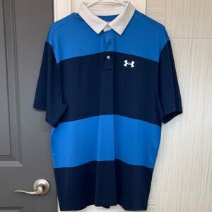 NWOT UNDER ARMOUR Men’s Blue & Navy Colorblock Polo with White Collar